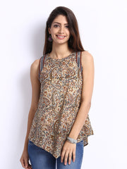 Fabindia Women Beige Kalamkari Printed Top