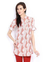 Fabindia Women Rust Orange Printed Kurti