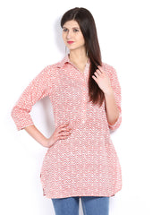 Fabindia Women White &amp; Peach Coloured Printed Tunic