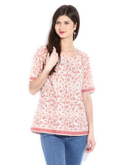 Fabindia Women White Hand Block Printed Kurti