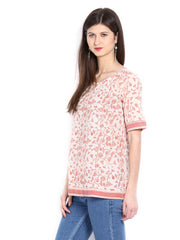 Fabindia Women White Hand Block Printed Kurti