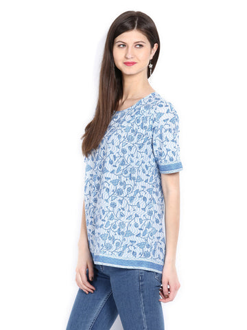 Fabindia Women White Hand Block Printed Kurti