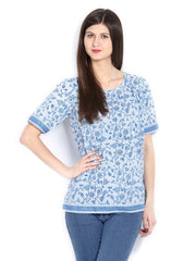 Fabindia Women White Hand Block Printed Kurti