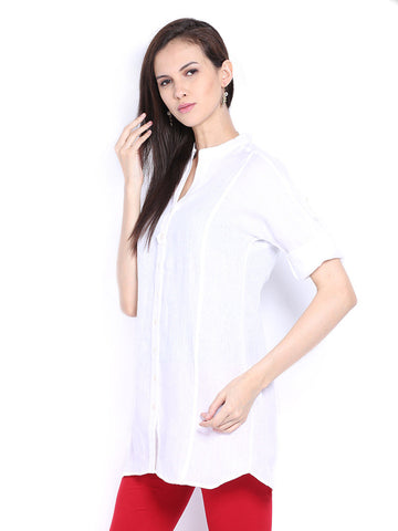 Fabindia Women White Linen Blend Tunic