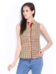 Fabindia Women Yellow &amp; Maroon Casual Shirt
