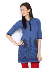 Fabnesia Women Blue &amp; Black Printed Kurta