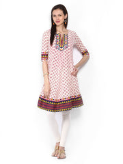 Fabnesia Women Off-White Printed Anarkali Kurta