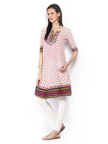 Fabnesia Women Off-White Printed Anarkali Kurta