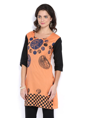 Fabnesia Women Orange Printed Kurta