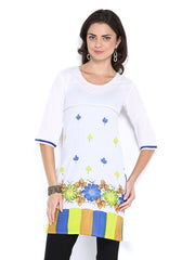 Fabnesia Women White &amp; Blue Printed Kurta
