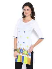 Fabnesia Women White &amp; Blue Printed Kurta