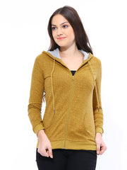 Fame Forever Women Mustard Brown Printed Hooded Sweatshirt