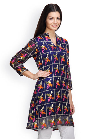 Famous by Payal Kapoor Women Navy Embroidered Kurti