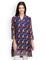 Famous by Payal Kapoor Women Navy Embroidered Kurti