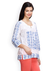 Famous by Payal Kapoor Women White &amp; Blue Top