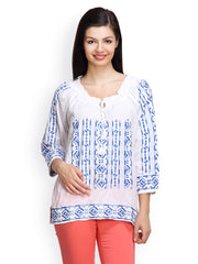 Famous by Payal Kapoor Women White &amp; Blue Top