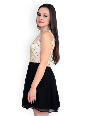 Fashley London Cream Coloured &amp; Black Fit &amp; Flare Dress