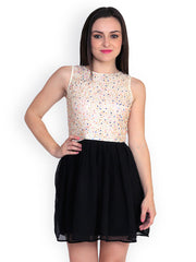 Fashley London Cream Coloured &amp; Black Fit &amp; Flare Dress