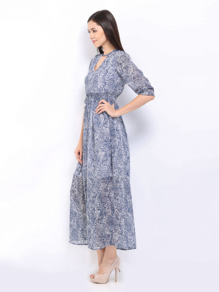 fitted lace wedding dress Femella Blue & White Snake Print Maxi Dress – teststore