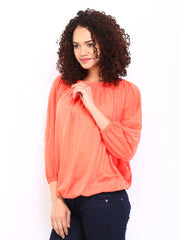 Femella Women Peach-Coloured Smocked Top