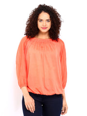 Femella Women Peach-Coloured Smocked Top