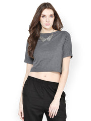 Femella Women Charcoal Grey Crop Top
