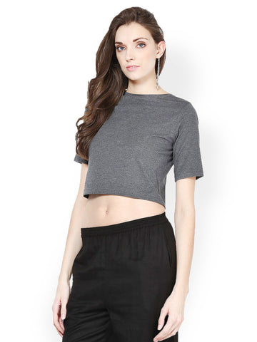 Femella Women Charcoal Grey Crop Top