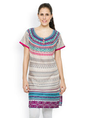 Feminista Women Beige &amp; Blue Printed Kurti