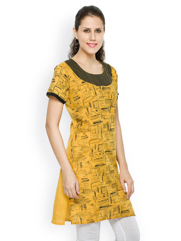Feminista Women Yellow Printed Kurti