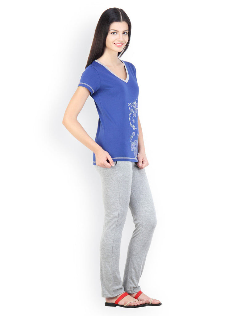 Floret Women Blue &amp; Grey Lounge Set 035