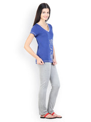 Floret Women Blue &amp; Grey Lounge Set 035