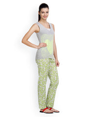 Floret Women Grey &amp; Green Printed Lounge Set 010