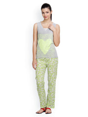 Floret Women Grey &amp; Green Printed Lounge Set 010