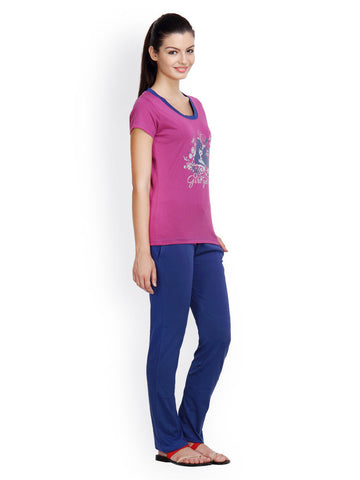 Floret Women Magenta Pink &amp; Blue Lounge Set 029