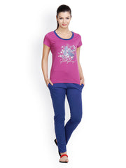 Floret Women Magenta Pink &amp; Blue Lounge Set 029