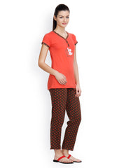 Floret Women Orange &amp; Brown Lounge Set 1010