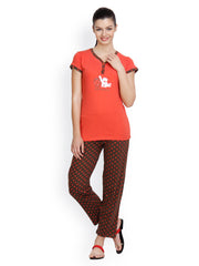 Floret Women Orange &amp; Brown Lounge Set 1010