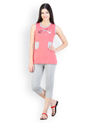 Floret Women Pink &amp; Grey Lounge Set 1004