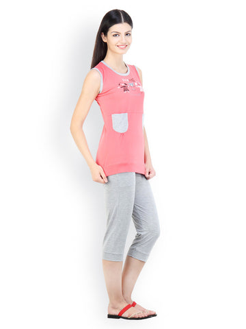 Floret Women Pink &amp; Grey Lounge Set 1004