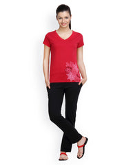 Floret Women Red &amp; Black Lounge Set 026