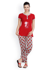 Floret Women Red &amp; Grey Lounge Set 1001