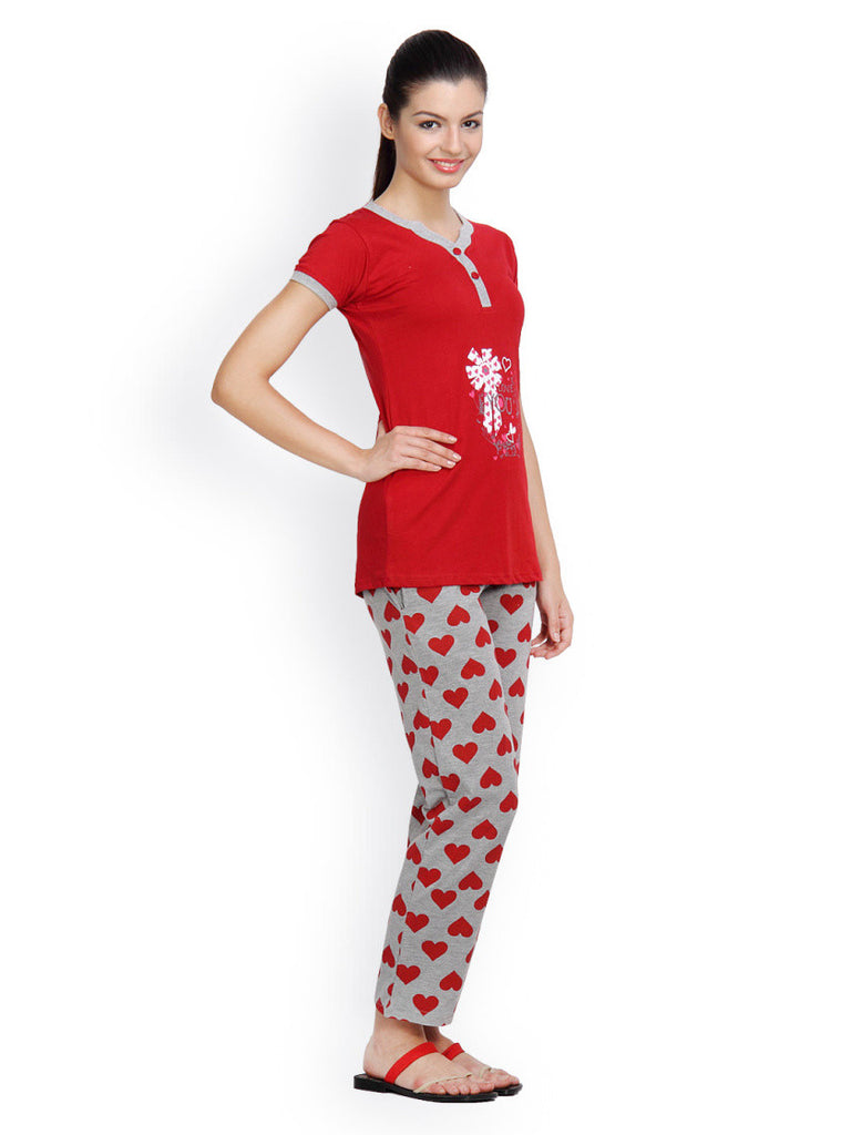 Floret Women Red &amp; Grey Lounge Set 1001