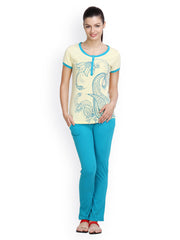 Floret Women Yellow &amp; Blue Lounge Set 036