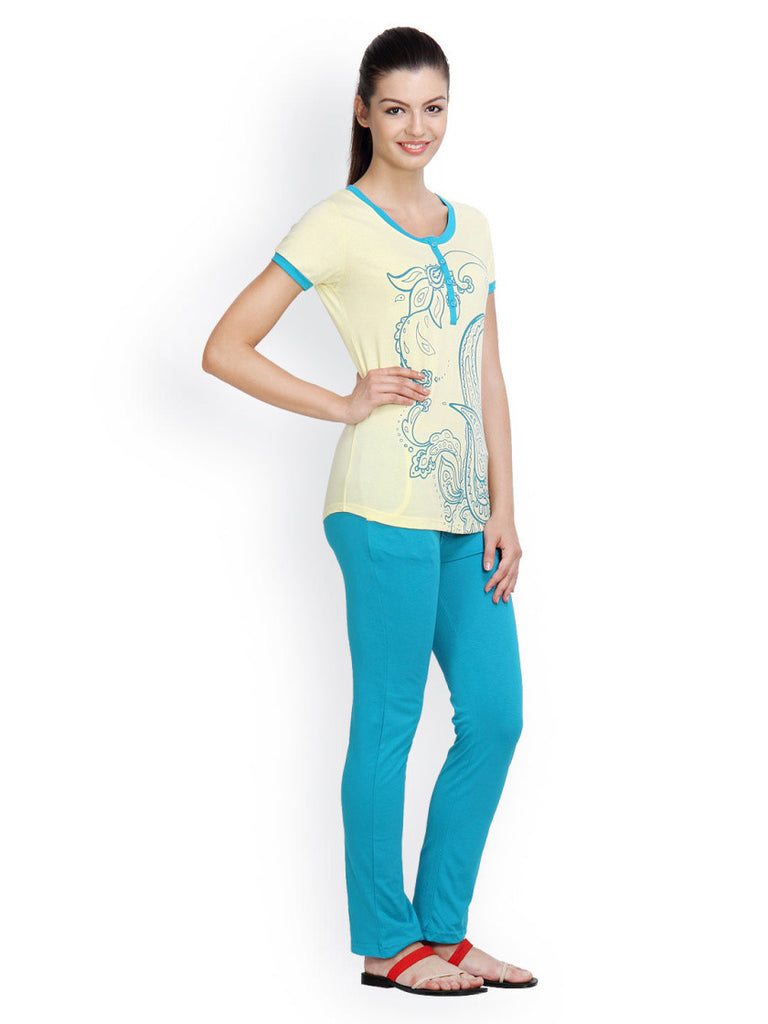 Floret Women Yellow &amp; Blue Lounge Set 036
