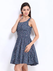 Flying Machine Grey Fit &amp; Flare Printed Dress