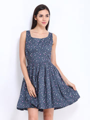 Flying Machine Grey Fit &amp; Flare Printed Dress