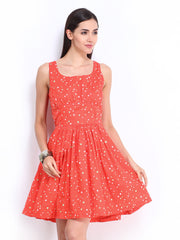 Flying Machine Red Fit &amp; Flare Printed Dress