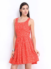 Flying Machine Red Fit &amp; Flare Printed Dress