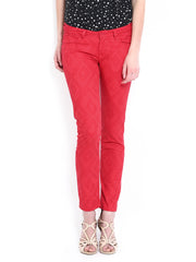 Flying Machine Women Red Printed Twiggy Super Skinny Fit Jeans