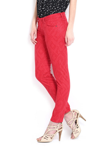 Flying Machine Women Red Printed Twiggy Super Skinny Fit Jeans